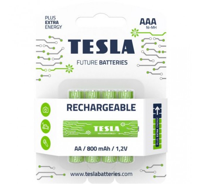 Батарейки аккумуляторные TESLA AAA GREEN+ RECHARGEABLE (HR03), 4 штуки AAA RECHARGEABLE+