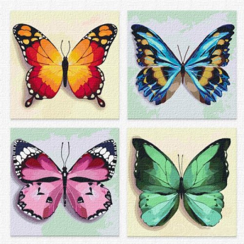 Картина за номерами "Поліптих: Весняні метелики" ★★★ Комбінований Білий (164331)
