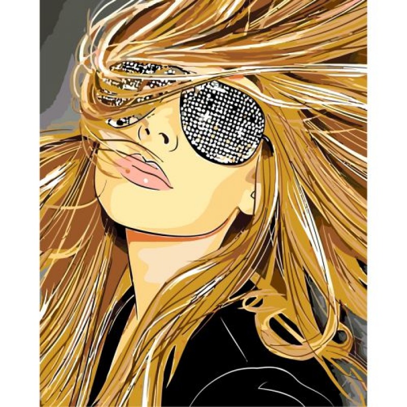 Картина по номерах "Яскрава блондинка в окулярах" ★★★ Комбінований Білий (180855)