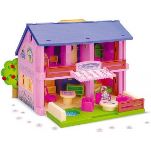 Двоповерховий ляльковий будиночок Пластик Рожевий (18215)