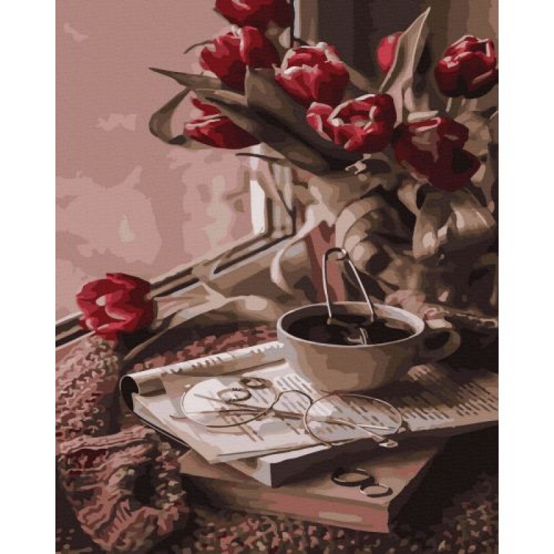 Картина за номерами "Тюльпани та чай" ★★★ Комбінований Різнобарв'я (205285)