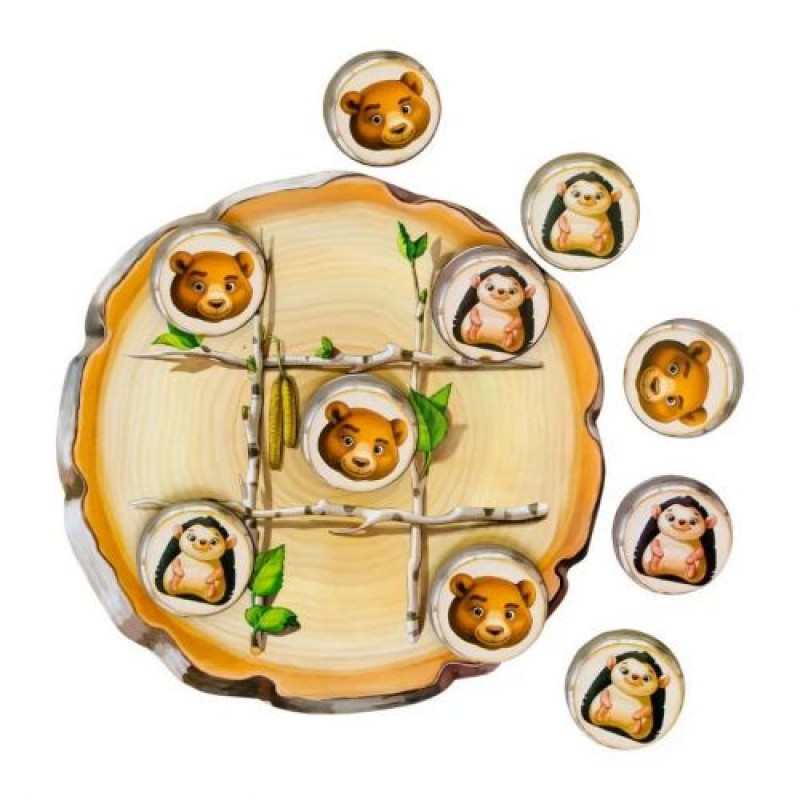Деревʼяна гра "Хрестики-нуліки: їжачок і ведмедик" Дерево Різнобарв'я (218637)