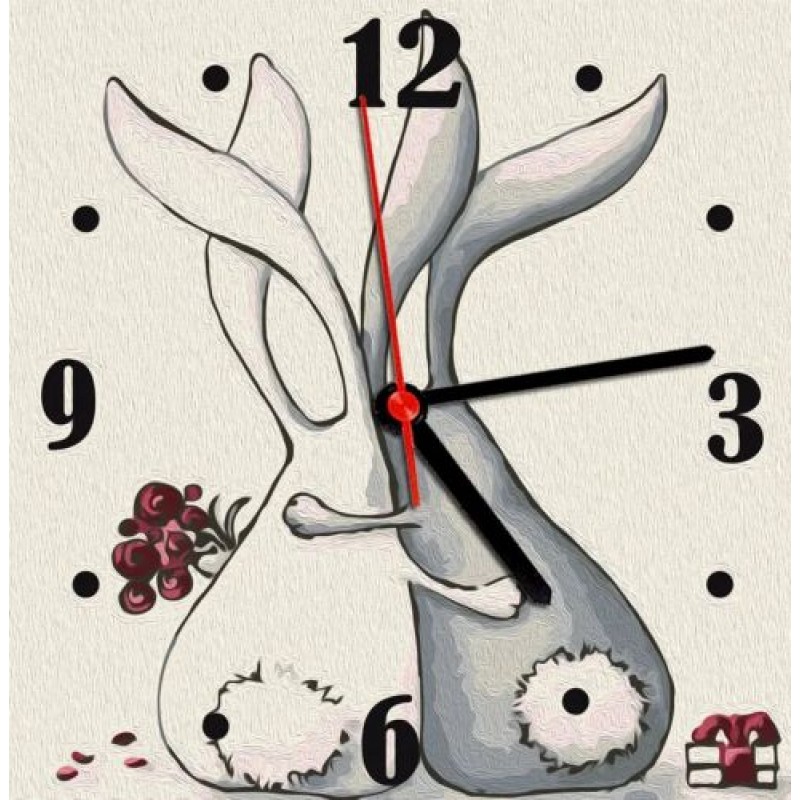 Годинник-картина за номерами "Зайчики", 30х30 см Комбінований Різнобарв'я (220410)
