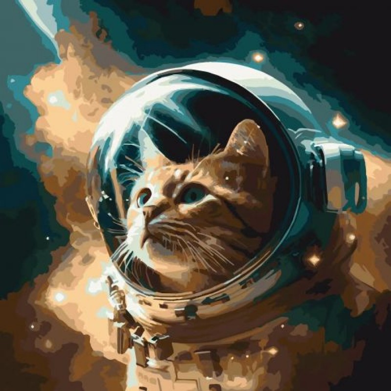 Картина за номерами "Котик космонавт" 40х40 см Комбінований Різнобарв'я (234987)