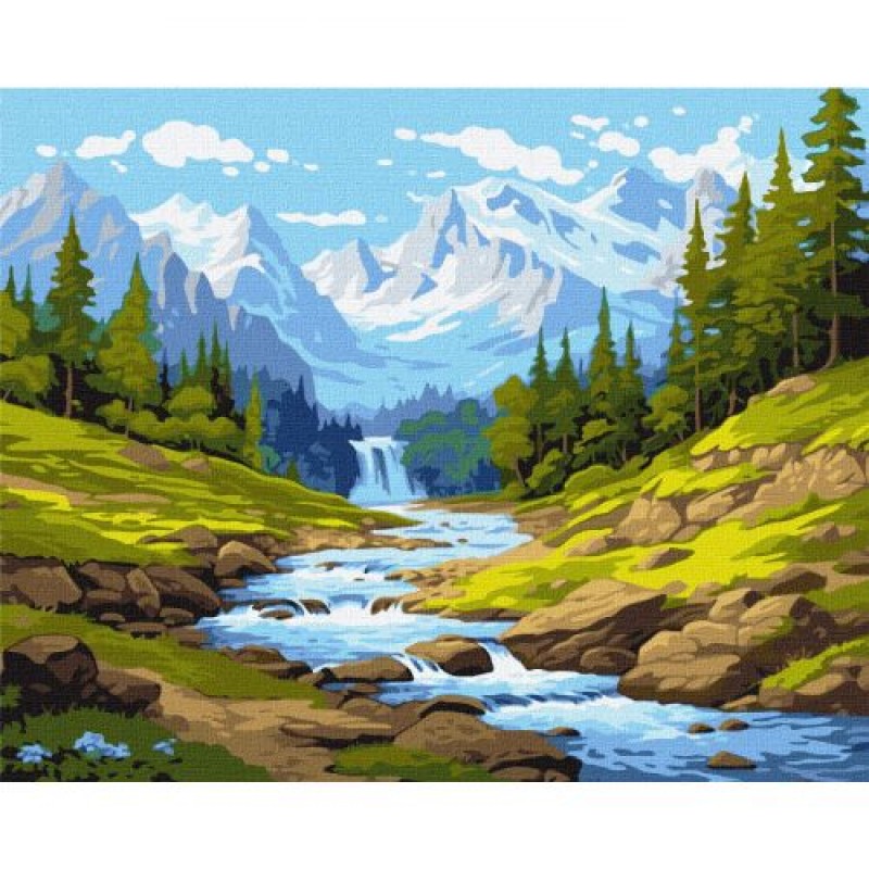 Картина за номерами "Струмок у горах" 40х50 см Комбінований Різнобарв'я (235630)