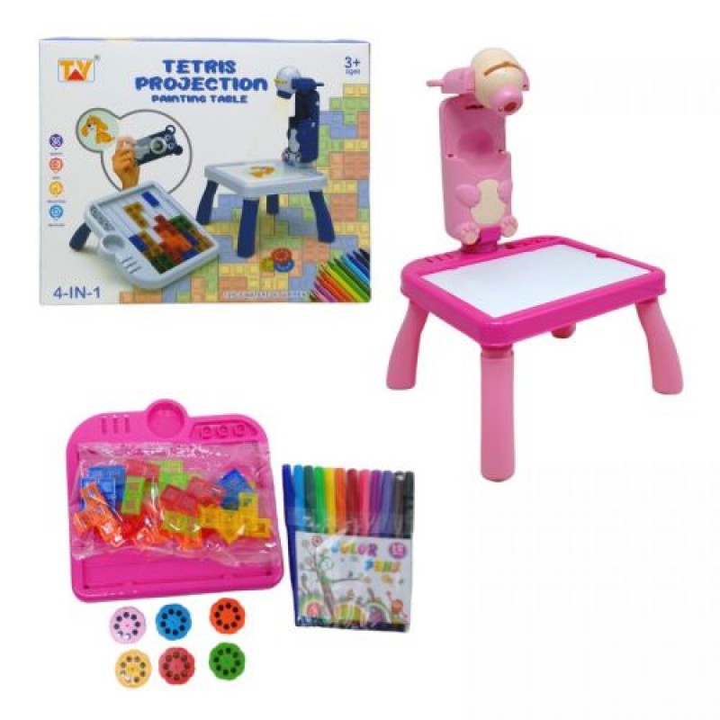 Уцінка. Дитячий столик для малювання з проектором, мозаїка-тетріс (рожевий) - пом*ята коробка (238988)