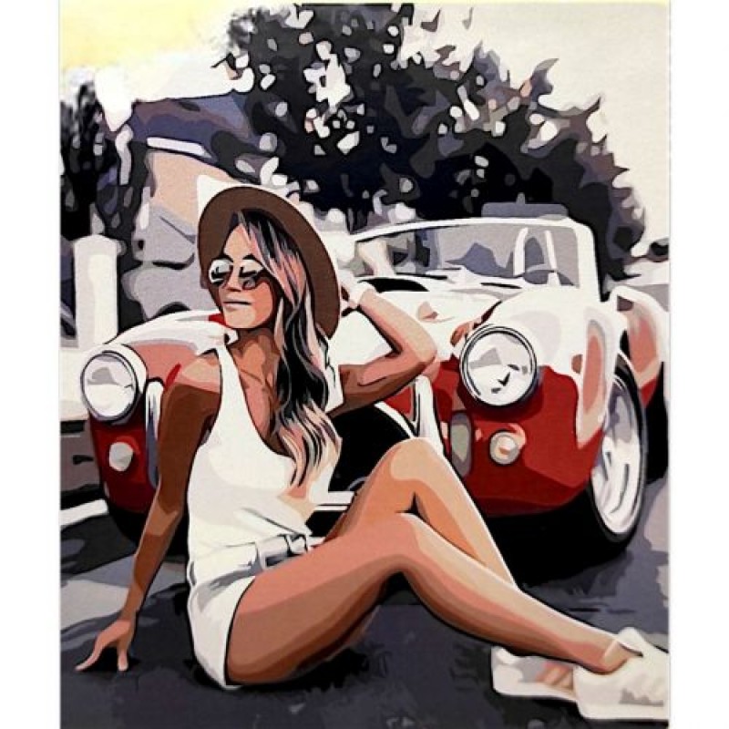 Картина по номерах "Дівчина з кабріолетом" 40х50 см Комбінований Різнобарв'я (240411)