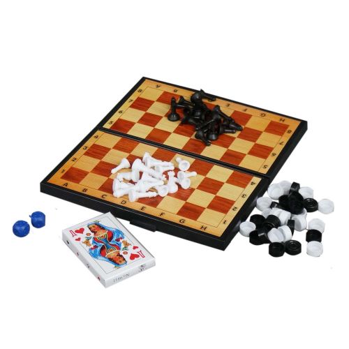 Набор 3 в 1+ (шашки, шахматы, нарды и карты) 5240