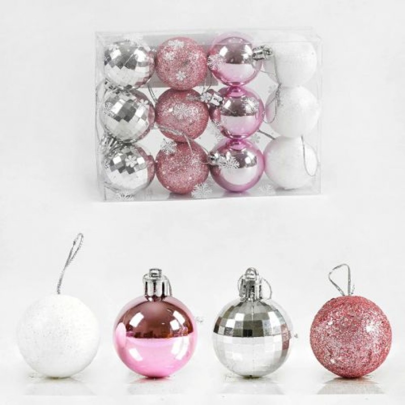 Набір новорічних кульок "Казкові кульки" (12 шт) Пластик Різнобарв'я (223202)
