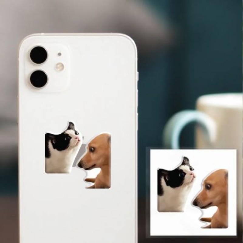 3D стікер "Мем: Пес і кіт" (ціна за 1 шт) Комбінований Різнобарв'я (238071)