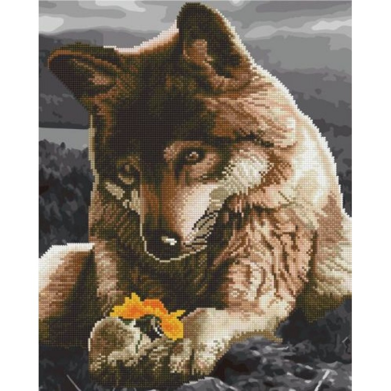 Картина по номерам + Алмазная мозаика "Волчица и цветок" ★★★★