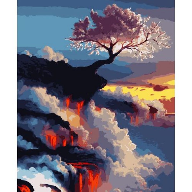 Картина за номерами "Сакура на вулкані" ★★★★ Комбінований Різнобарв'я (206021)