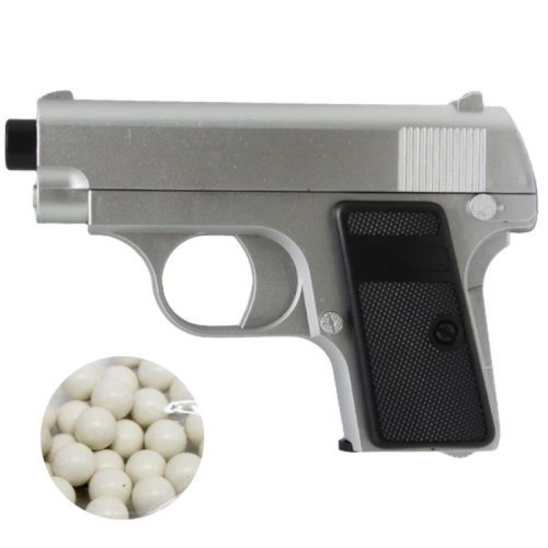 Уцінка. Пістолет пластиковий з кульками, сірий не стріляє, періодично з нього вилітають одразу по 3 пульки (215724)