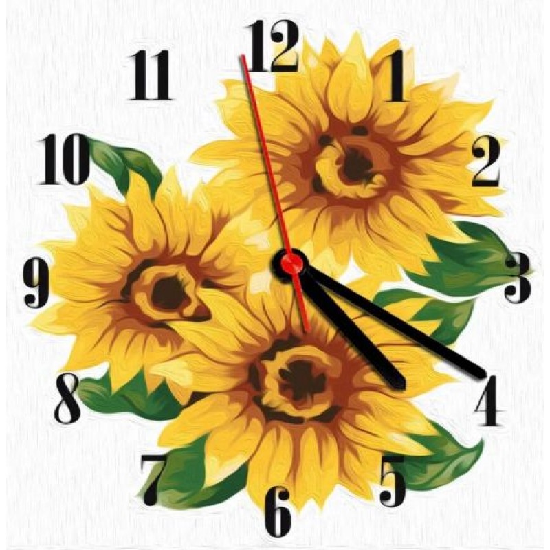 Годинник-картина за номерами "Соняхи", 30х30 см Комбінований Різнобарв'я (220390)