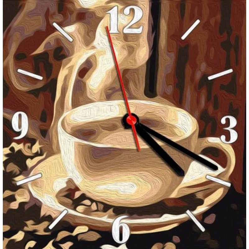 Годинник-картина за номерами "Ароматна кава", 30х30 см Комбінований Різнобарв'я (220401)