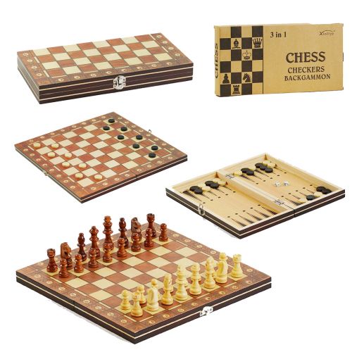 Шахи С 45103 (60) 3в1, магнітні, деревʼяна дошка, деревʼяні шахи, в коробці (221149)