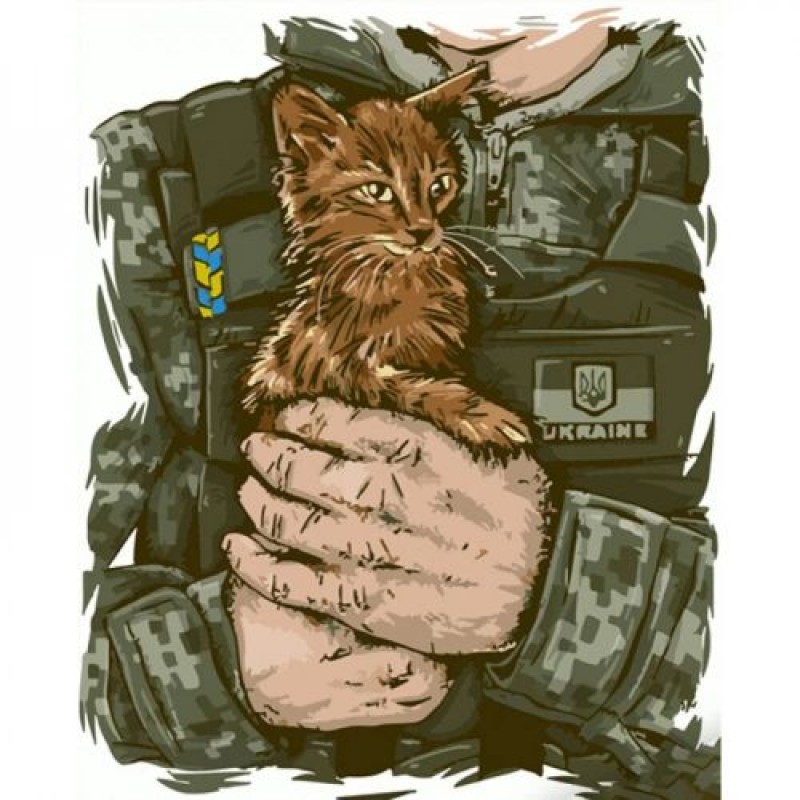 Картина по номерах Котик на руках бійця 40х50 см (221336)