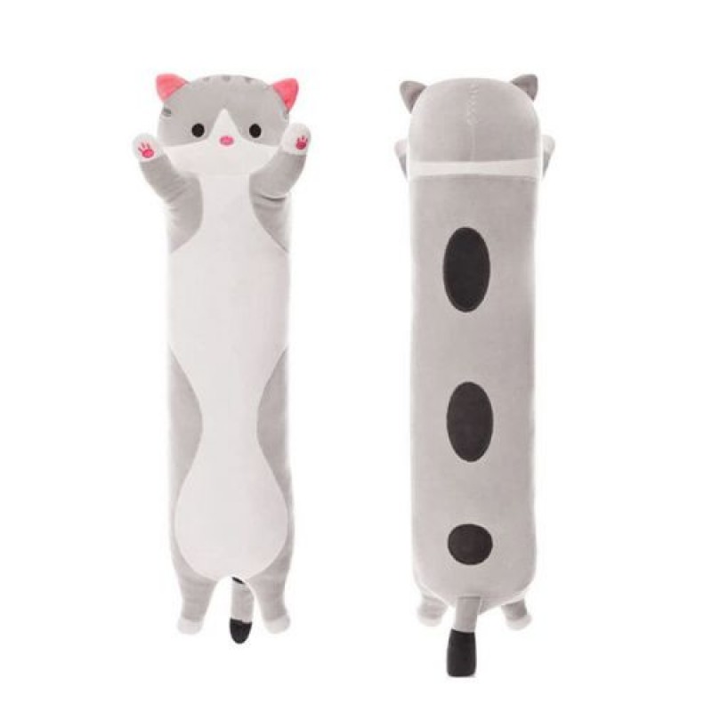 Мʼяка іграшка-обіймашка "Кіт батон", 45 см (сірий) Текстиль Сірий (227409)