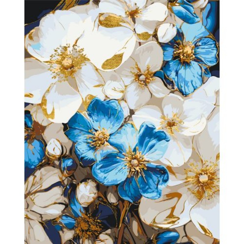 Картина по номерах з фарбами металік "Біло-блакитні квіти" 50x60 см Комбінований Різнобарв'я (237657)