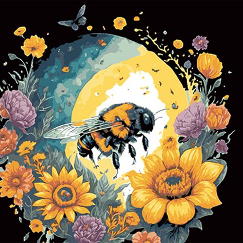 Картина за номерами на чорному фоні "Бджола і квіткова краса", 40х40 см (243120)