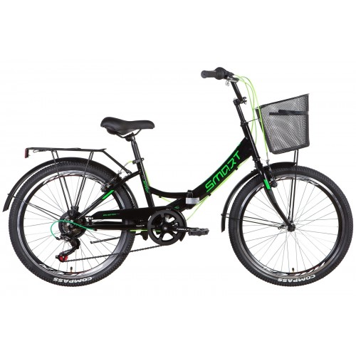 Велосипед 24" Formula SMART с корзиной, трещётка 2022 (черно-зеленый )