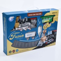 Залізниця 823-1 (18шт) локомотив 20см, йде пара, вагон 2шт, звук, світло, на бат-ці, в кор-ці, 41-28-7см